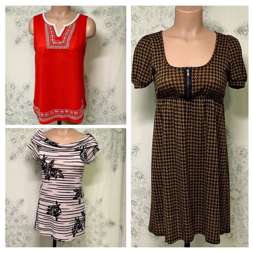 3 Shirts Silk sz Med Everly Embroidered UO Heart Soul Tops Blouses Tunic Floral